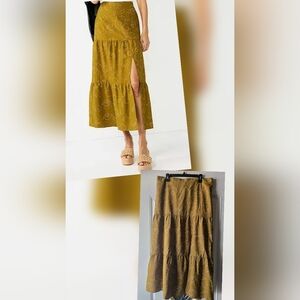 Nine West A- Line Tiered Floral Mustard Skirt With Slit - XLarge